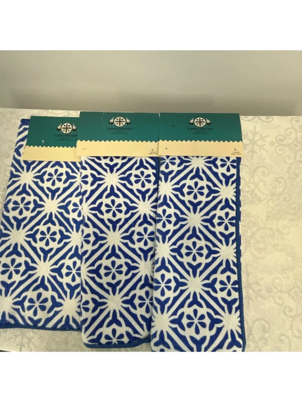 St. Joseph's Indian School Set/3 Reusable Microfiber Cleaning Cloths With Blue &